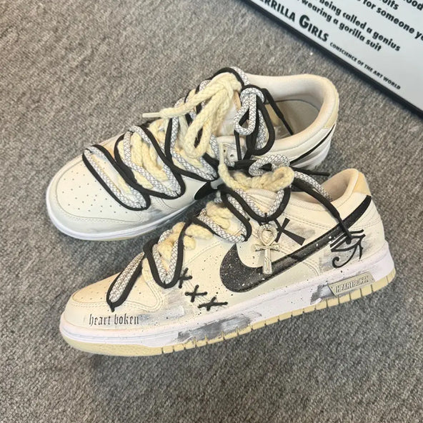 [Custom Eye of God, Distressing, Lacing, Construction] Dunk Low Skateboard Shoes Unisex