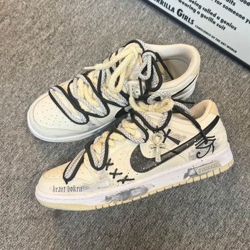 [Custom Eye of God, Distressing, Lacing, Construction] Dunk Low Skateboard Shoes Unisex