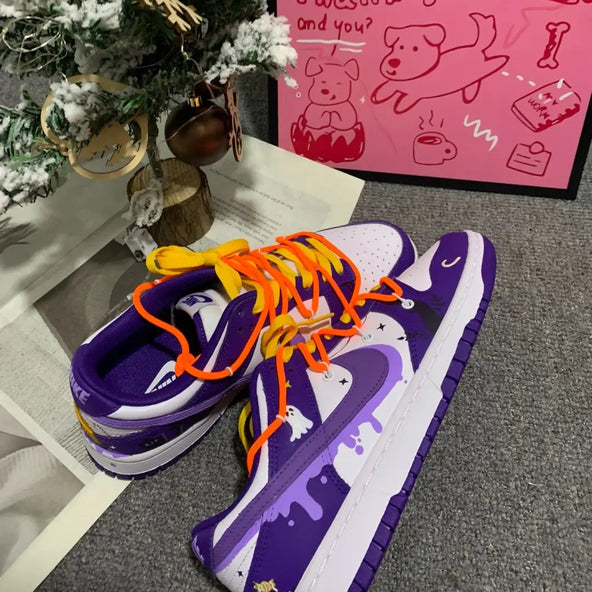 [Custom Dark Purple Pumpkin] Dunk Low Skateboard Shoes Unisex Purple/Orange