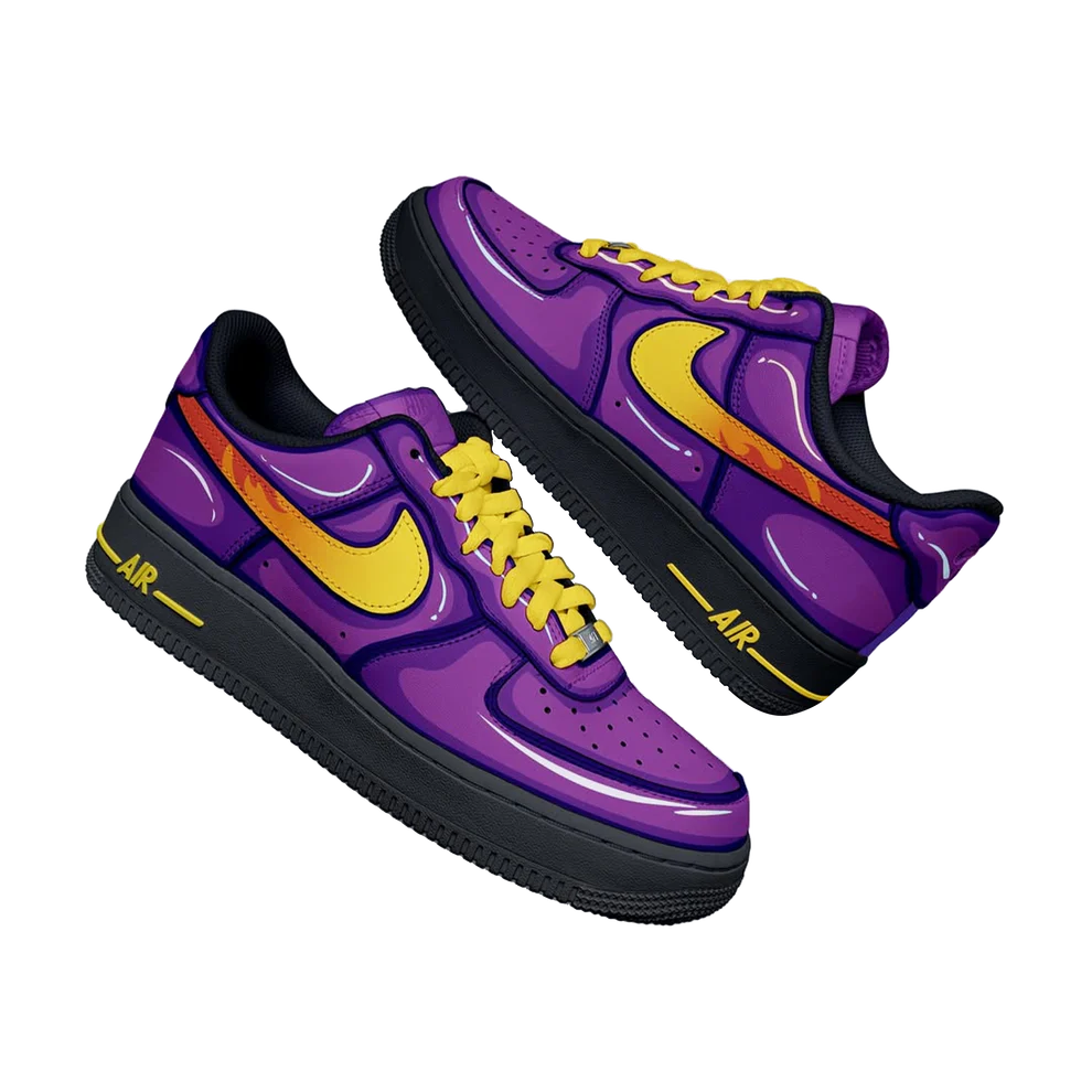 [Custom Ramone X Cars] Air Force 1 Skateboarding Shoes Unisex Low-top Purple/Yellow