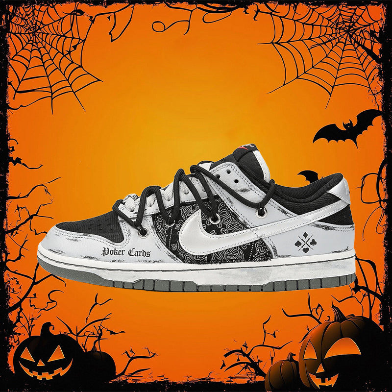 [Custom Dark Poker] Dunk Skateboarding Shoes Unisex Black/Gray/Silver