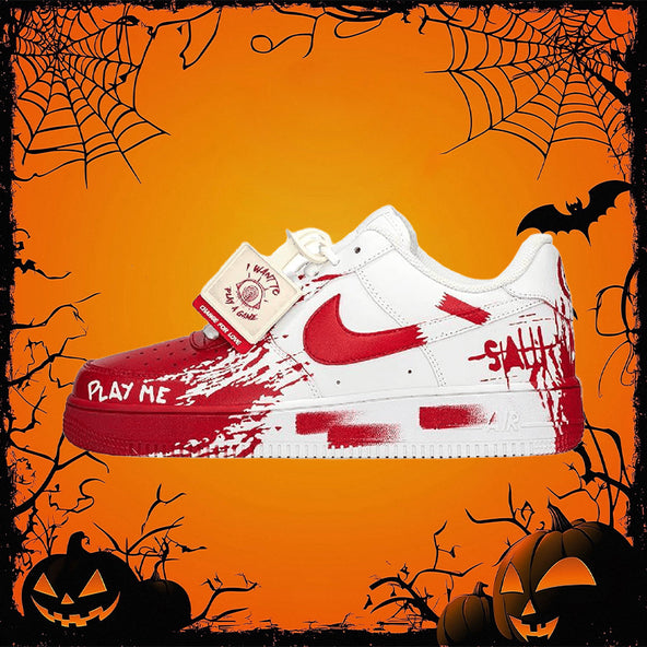 [Custom AF Chainsaw Horror]  Air Force 1 Skateboard Shoes Unisex Low-Top White/Red
