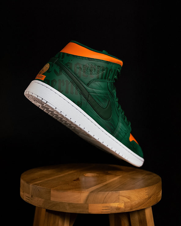 [Custom Jägermeister] Jordan Air Jordan 1 Mid Unisex Skateboarding Shoes Green
