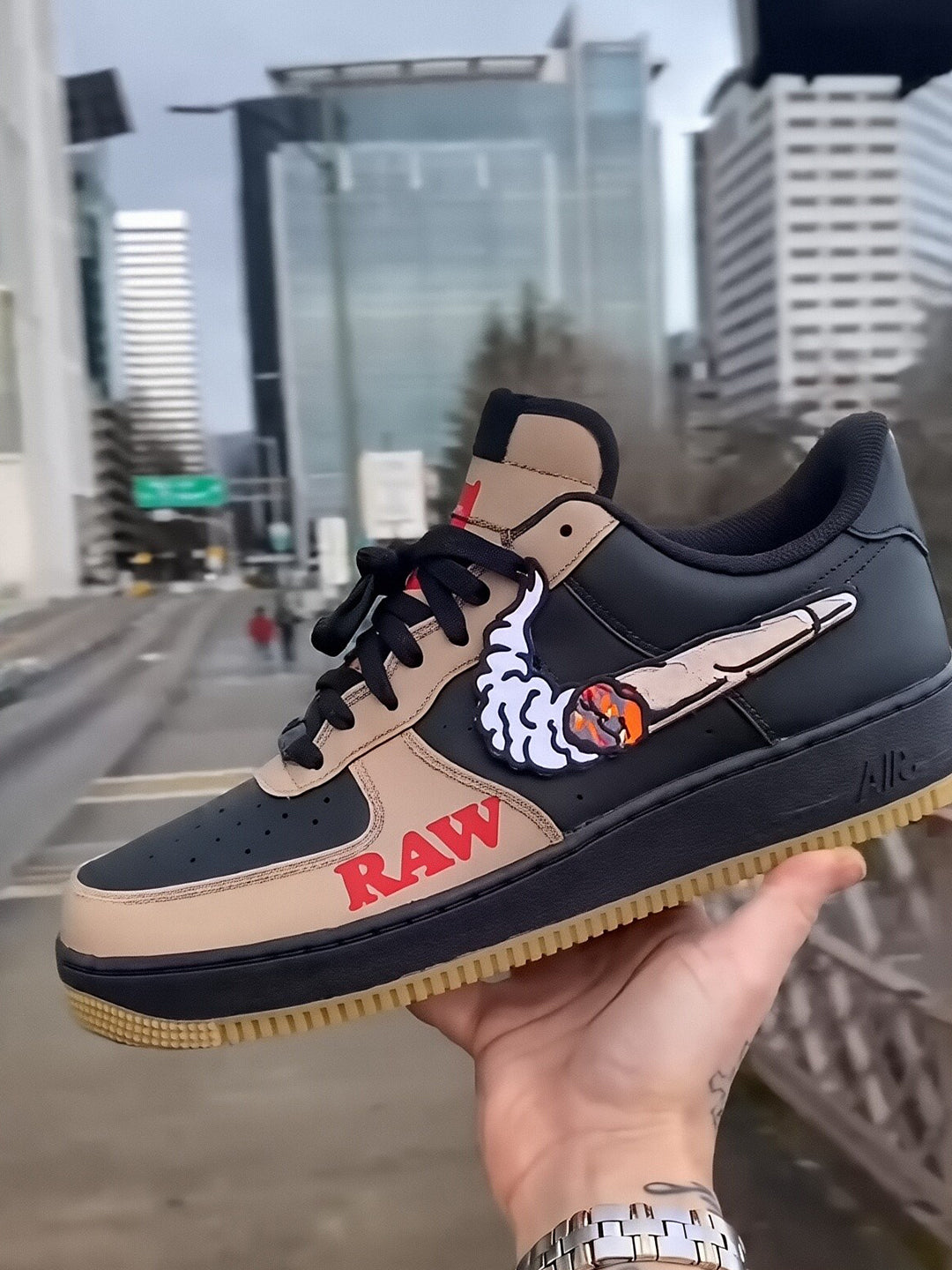 [Customized Pipe] Air Force 1 Low-top Shoes Unisex Black/Brown Couture Sneakers