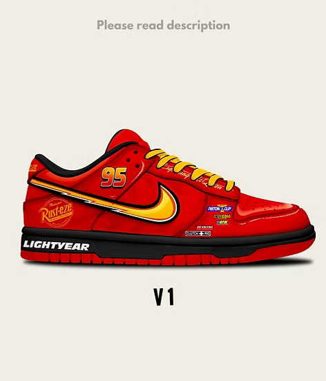 [Custom McQueen Dunks] Dunk Skateboarding Shoes Unisex Red
