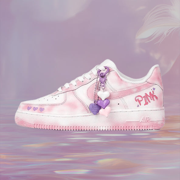 [Custom Men's low-top heart-shaped sneakers in pink and white] Male  Air Force 1 Low Skate shoes