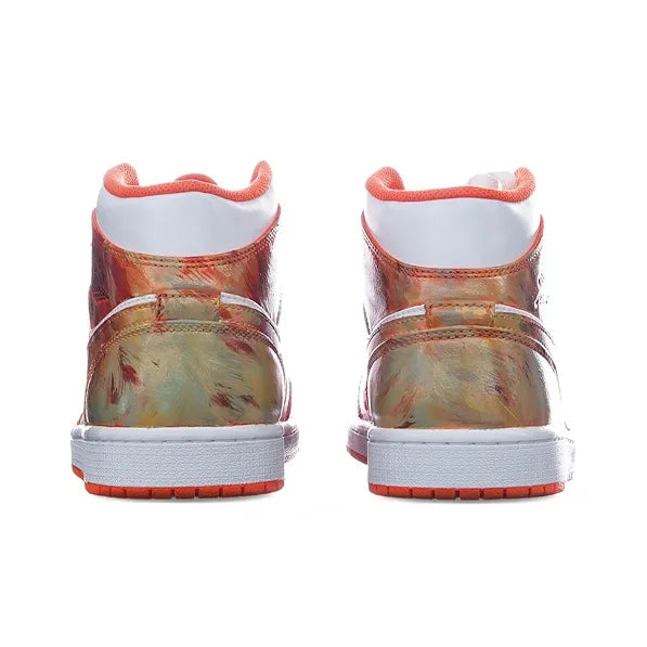 [Custom Haunted House] Air Jordan 1 Mid Top Unisex Skateboarding Shoes Orange/White