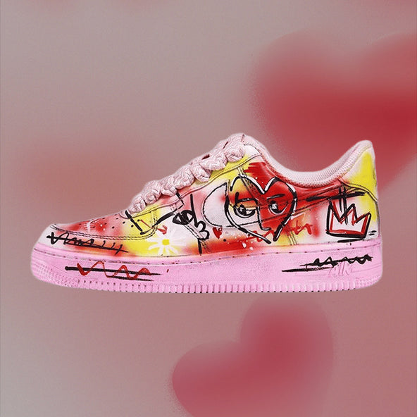 [Custom Men's artistic graffiti pink]  Air Force 1 Skateboarding Shoes Men Low-top Pink