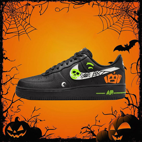 [Custom Halloween Signal]  Air Force 1 Skateboard Shoes Unisex Low-Top Black/Green/Orange