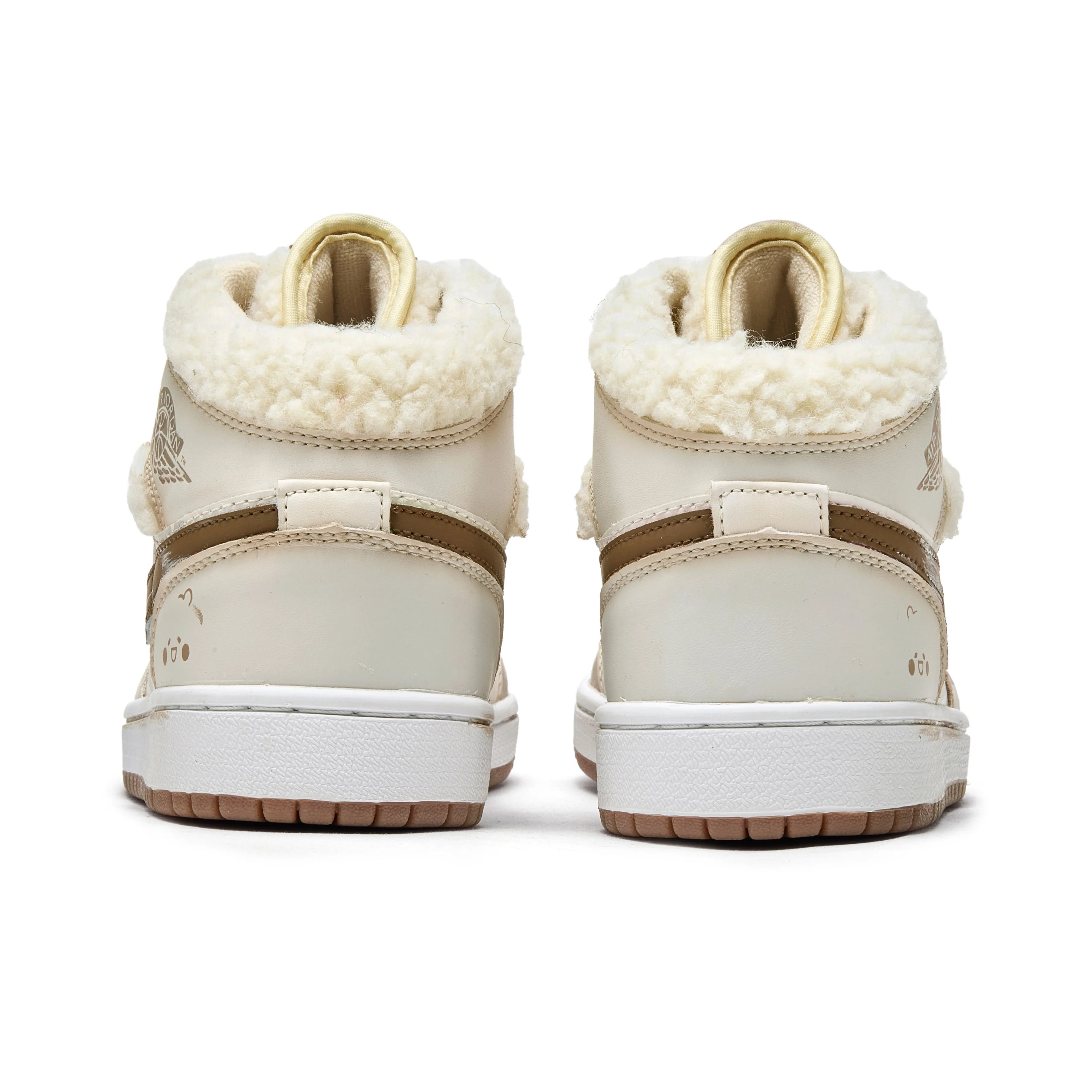 [Custom Warm Winter - Cocoa Bear] Jordan Air Jordan 1 High Top Female Skateboarding Shoes Khaki Color