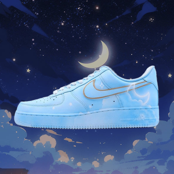 [Custom Eighteen AF1 Moon Nebula Blue]  Air Force 1 Skateboarding Shoes Unisex Low-top Blue