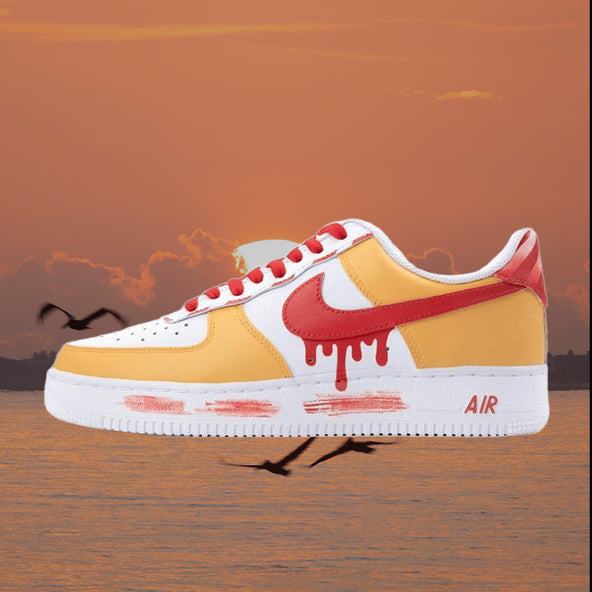 [Custom AF1 Men's McDonald's]  Air Force 1 Skateboarding Shoes Men Low-top Yellow/white/red