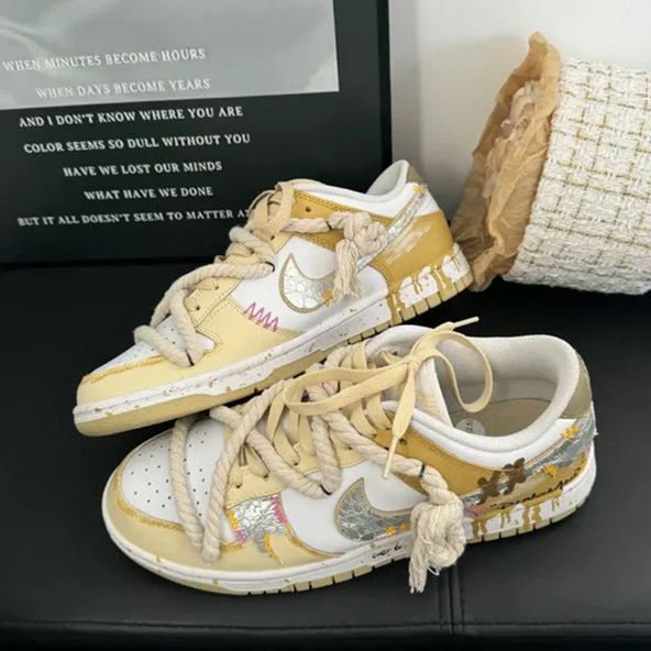 [Custom Yellow & Silver Fluid] Dunk Skateboarding Shoes Unisex Low-Top
