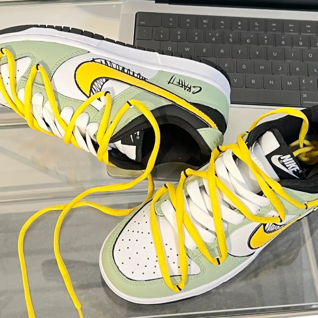 [Custom Green Comet]  Dunk Skateboarding Shoes Unisex Low-top Green/yellow/white