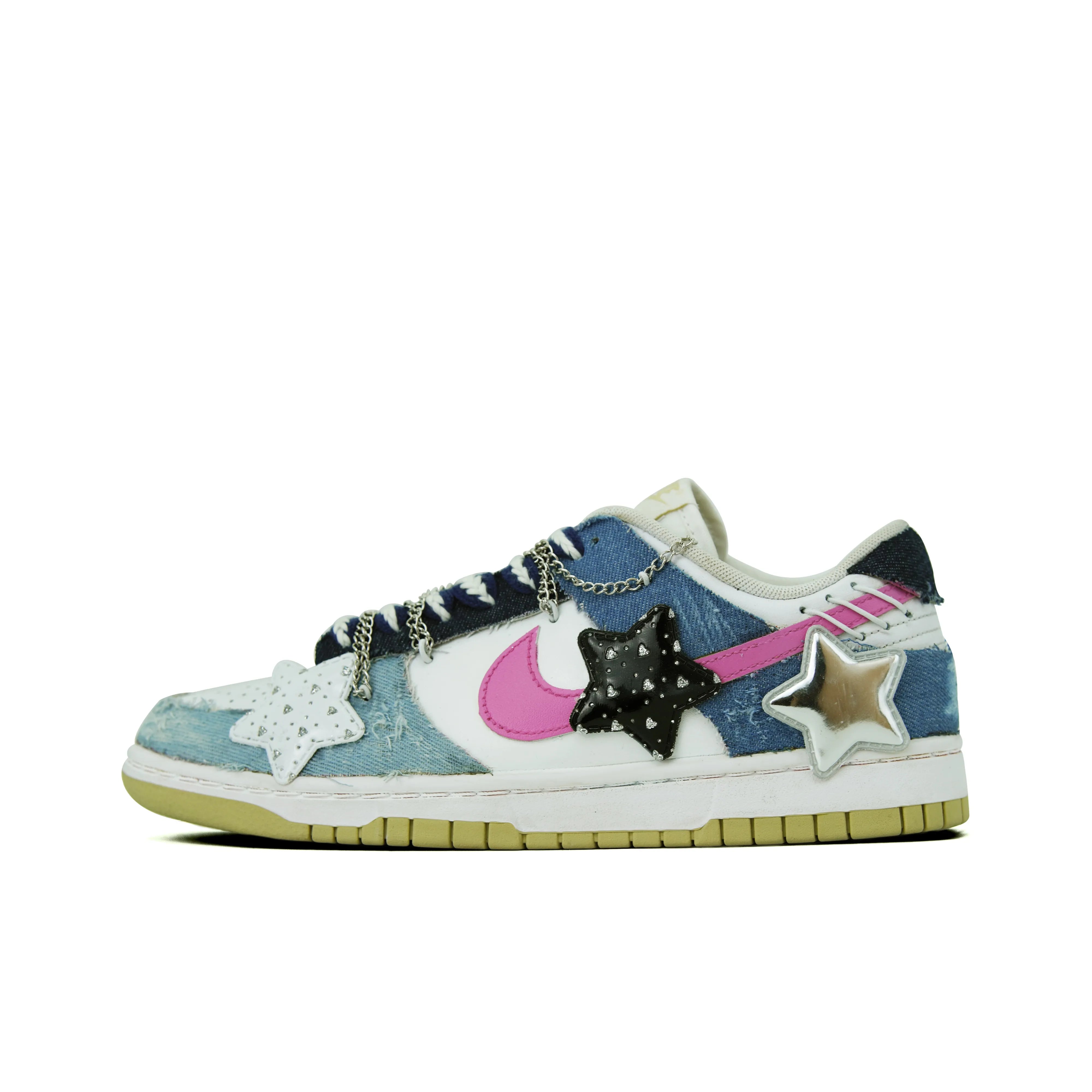 [Custom Denim Star] Dunk Low Skateboarding Shoes Unisex Denim Style