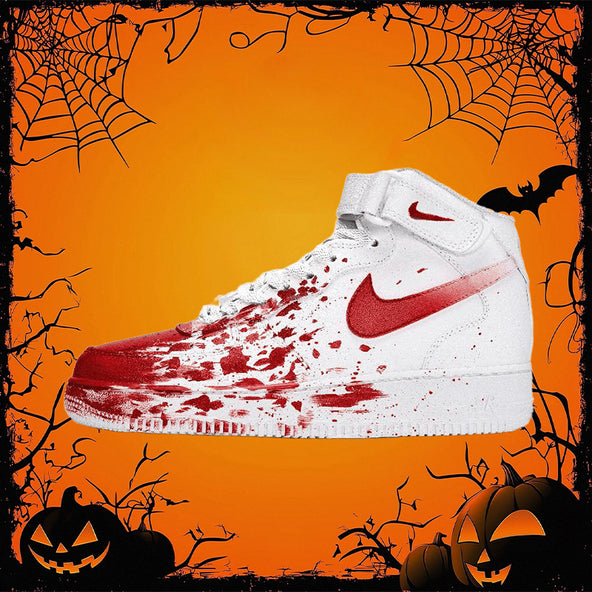 [Custom female crime scene]  Air Force 1 Skateboard Shoes Women's Mid-Top Red