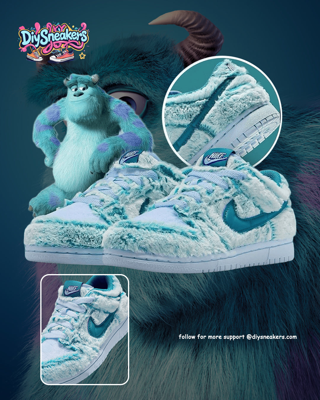 [Custom Furry Monsters - Sullivan] Dunk Skateboarding Shoes Unisex Blue