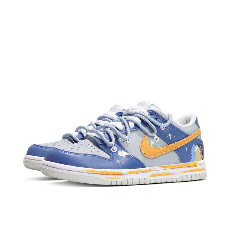 [Custom Ghostly Night] Dunk Skateboarding Shoes Unisex Low-top Blue/Gray