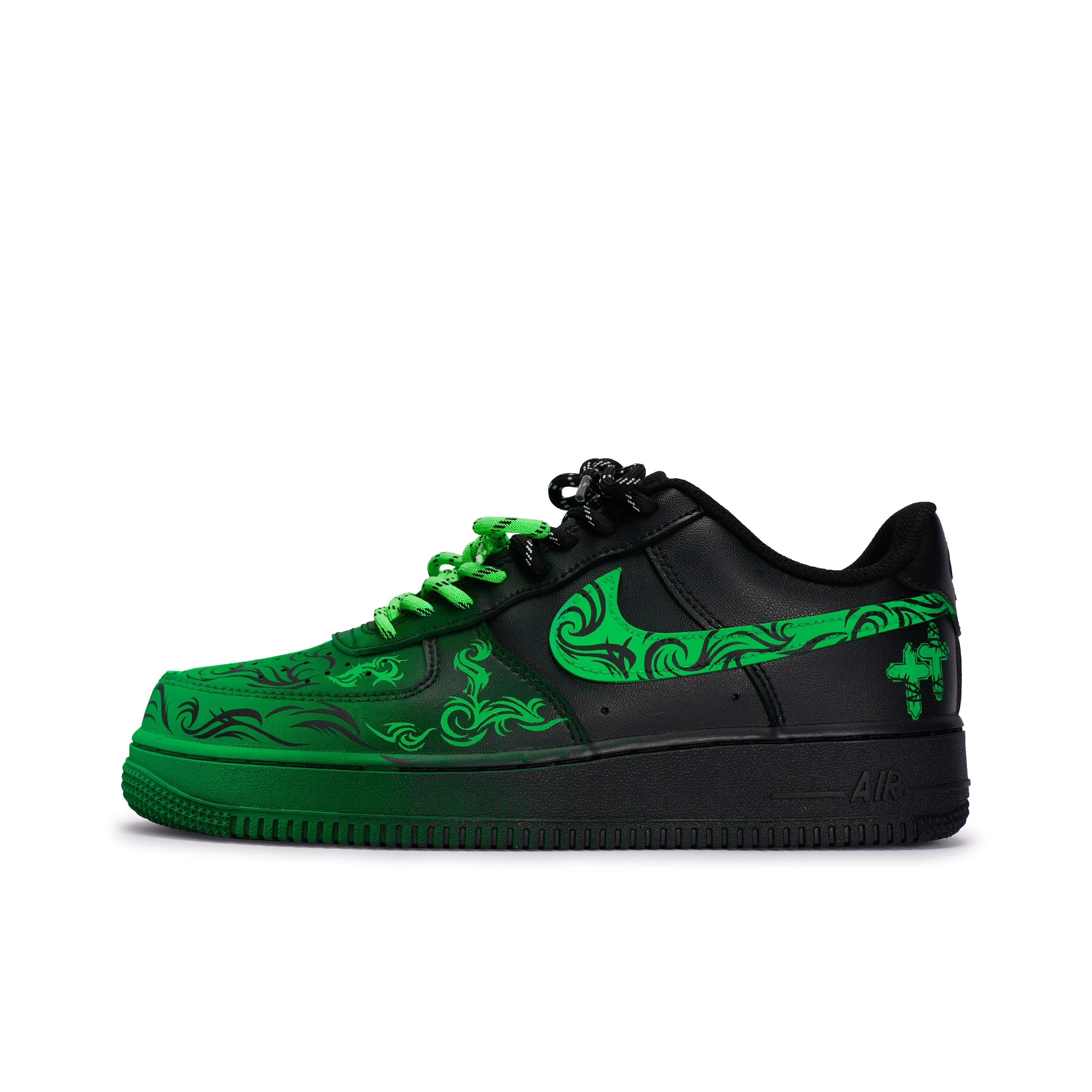 [Custom Graffiti Hand-Painted Floral Pattern Black Tiffany] Air Force 1 Skateboarding Shoes Unisex