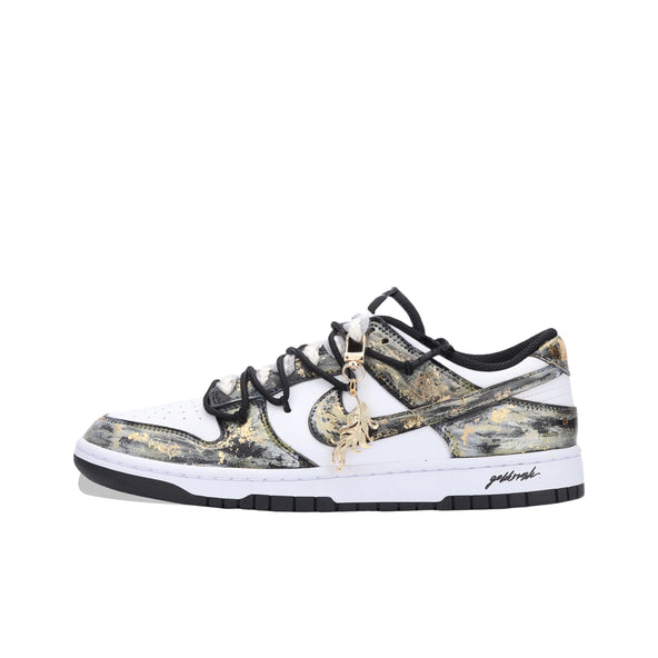 [Custom Gold Rush] Dunk Low Skateboard Shoes Unisex Black/White/Gold