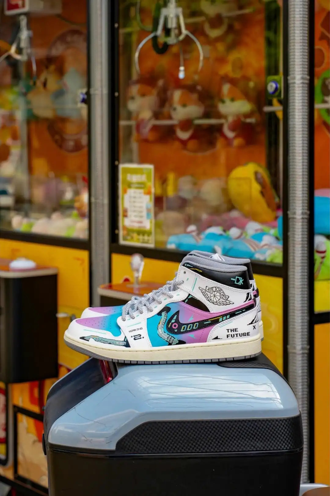 [Custom Cyber Cotton Candy] Jordan Air Jordan 1 Mid Unisex Skateboarding Shoes