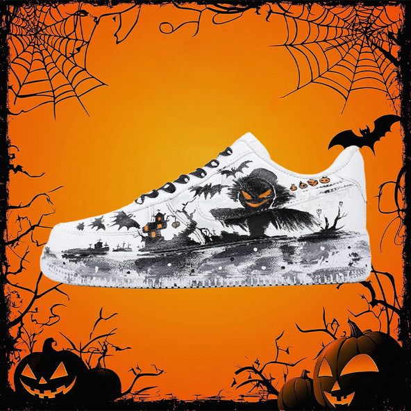 [Custom Mr. Pumpkin for men]  Air Force 1 Skateboard Shoes Men Low-Top Black/White/Orange