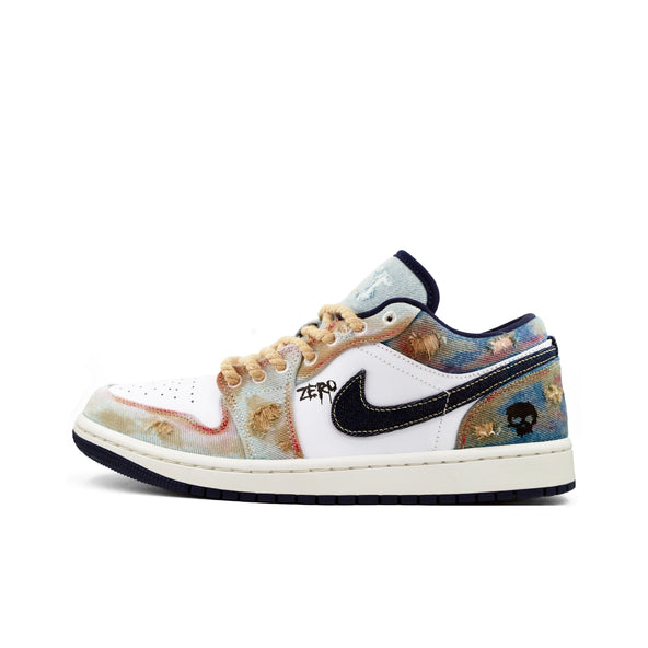 [Custom Doomsday Battleground] Air Jordan Low - Top Skateboarding Shoes Unisex Faded Color Denim Style