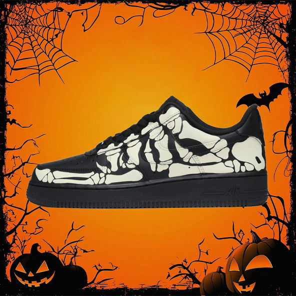 [Custom Black skull bones of the same style for both men and women]  Air Force 1 Skateboarding Shoes Unisex