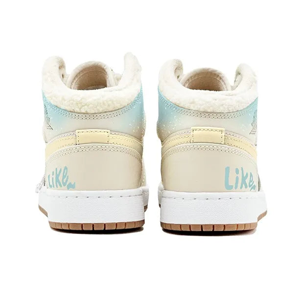 [Custom Warm Winter - Azure Galaxy] Jordan Air Jordan 1 High Top Female Skateboarding Shoes Khaki Color