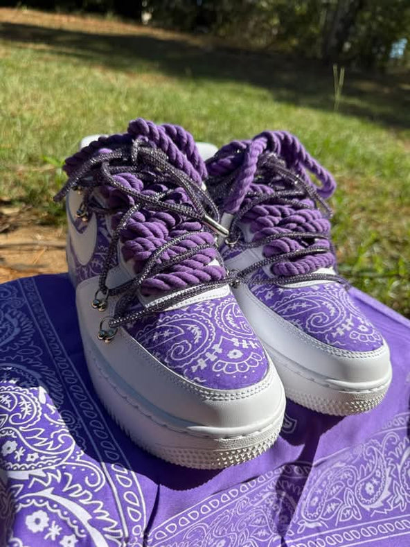 [Custom Purple Paisley] Air Force 1 Low - Top Unisex Skateboarding Shoes Purple/White
