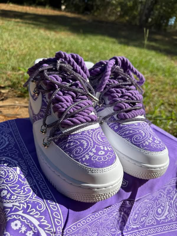 [Custom Purple Paisley] Air Force 1 Low - Top Unisex Skateboarding Shoes Purple/White