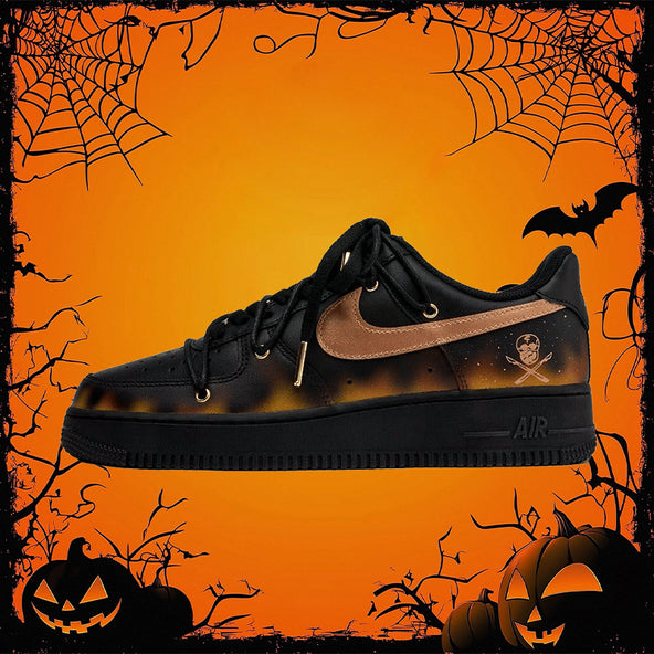[Custom Pirate Flame]  Air Force 1 Skateboard Shoes Unisex Low-Top Black