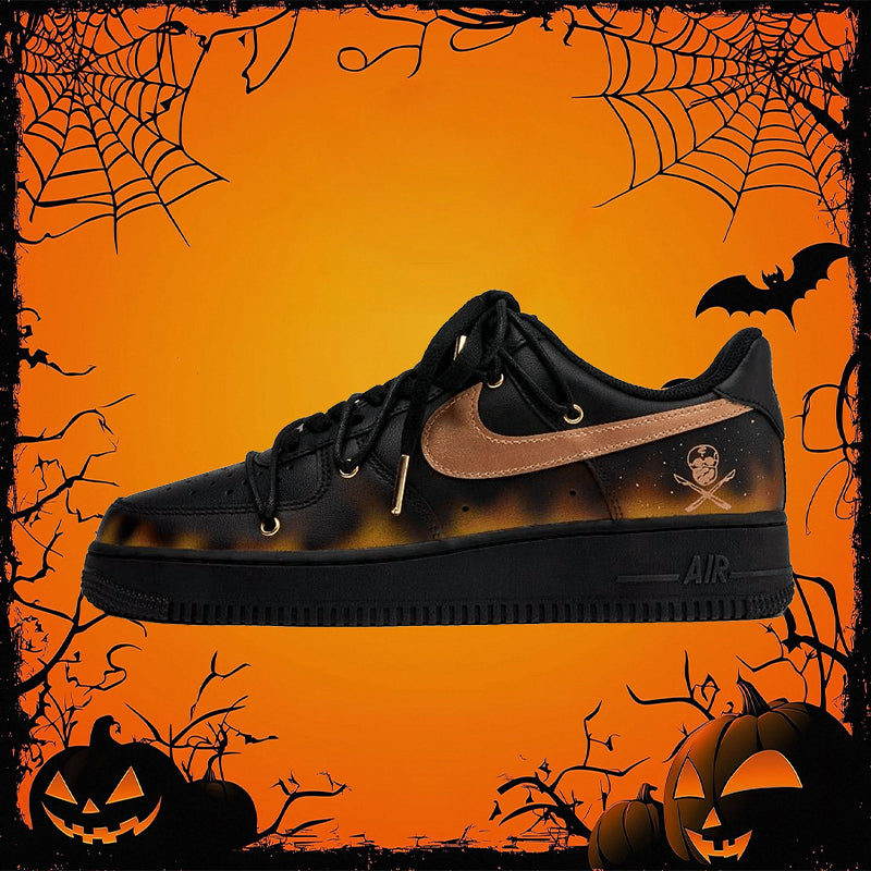[Custom Pirate Flame]  Air Force 1 Skateboard Shoes Unisex Low-Top Black