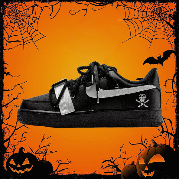 [Custom Functional pirate silver]  Air Force 1 Skateboarding Shoes Unisex Low-top Black