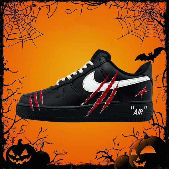 [Custom Black Wolf claws for men and women]  Air Force 1 Skateboarding Shoes Unisex Low-top Black/white