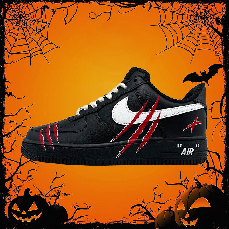 [Custom Black Wolf claws for men and women]  Air Force 1 Skateboarding Shoes Unisex Low-top Black/white