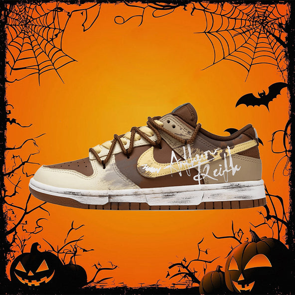 [Custom Coffee Mark] Dunk Skateboarding Shoes Unisex Low-top Brown Distressed Style