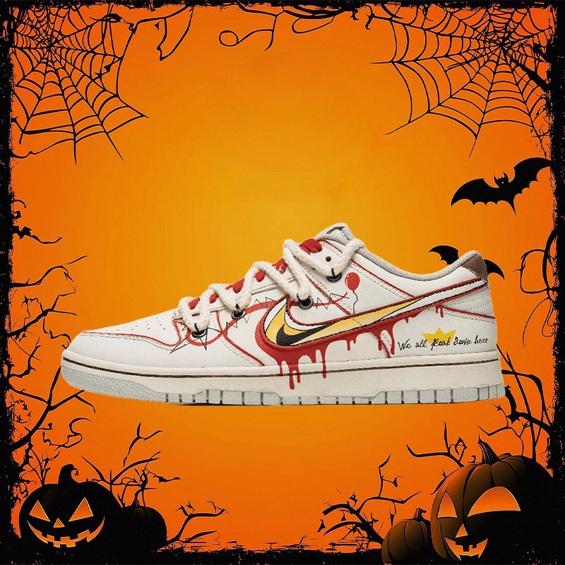[Custom Halloween Clown] Dunk Skateboarding Shoes Unisex Low-top White/Red