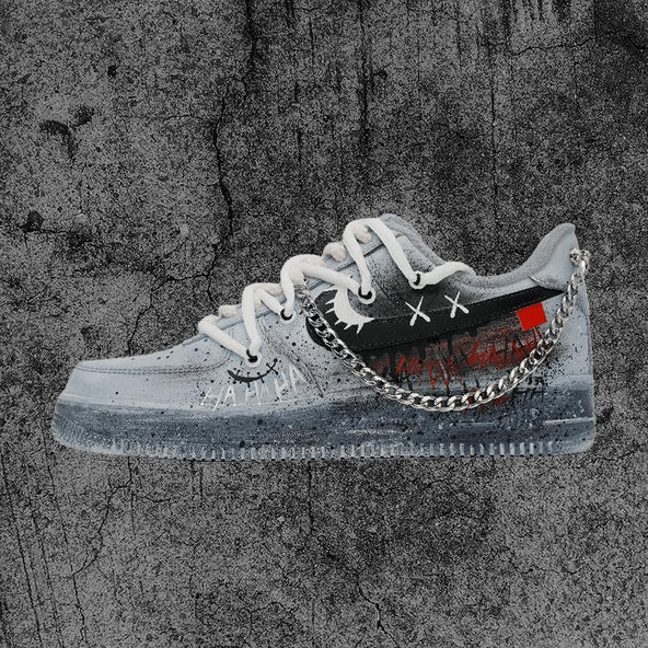 [Custom American graffiti men's style in gray and black]  Air Force 1 Skateboarding Shoes Men