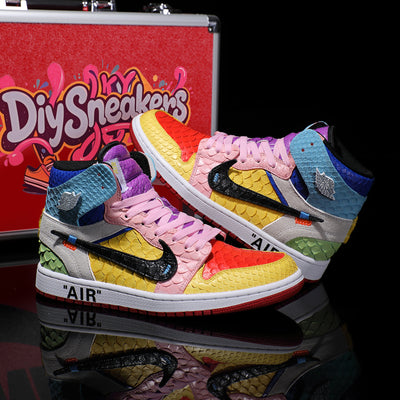 [Custom Ten-Color Patchwork - Python Skin] Air Jordan High - Top Skateboarding Shoes Unisex