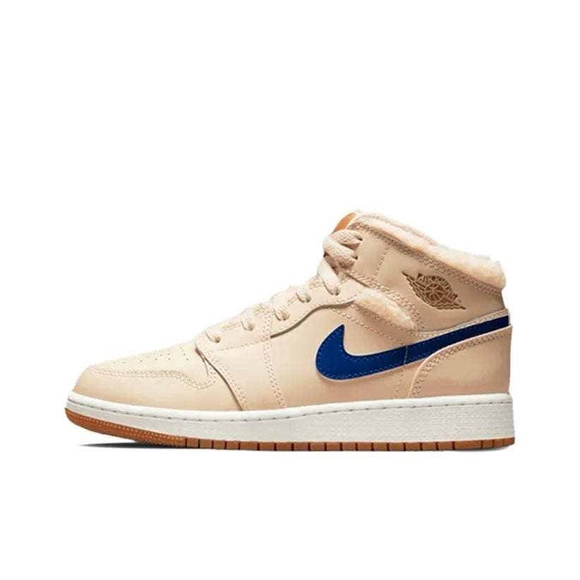 [Custom Warm Winter - Azure Galaxy] Jordan Air Jordan 1 High Top Female Skateboarding Shoes Khaki Color