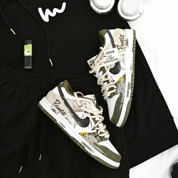 [Custom No Man's Land / Graffiti] Dunk Low Skateboard Shoes Unisex Green