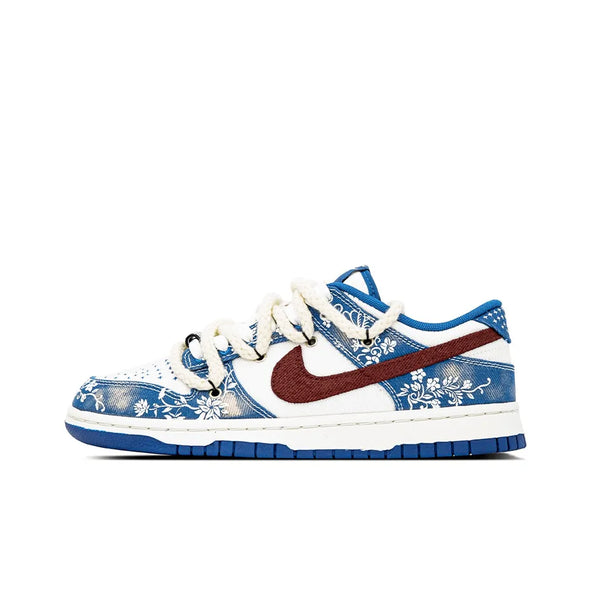 [Custom Blue Daisy, Left and Right Shoes Irregular Patterns] Dunk Low Skateboarding Shoes Unisex Denim Style