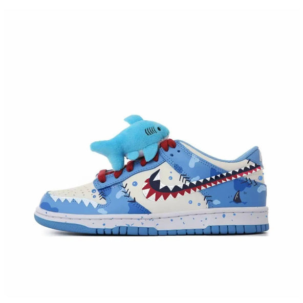[Custom Baby Shark] Dunk Skateboarding Shoes Unisex  Beige/Blue