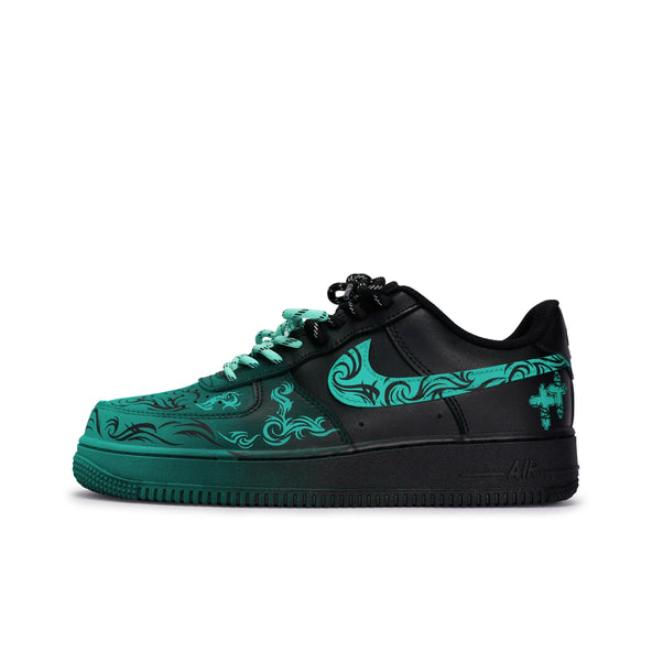 [Custom Graffiti Hand-Painted Floral Pattern Black Tiffany] Air Force 1 Skateboarding Shoes Unisex