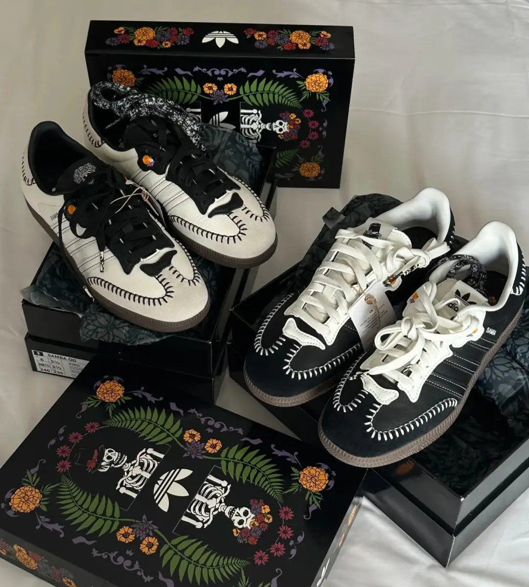 [Custom Day of the Dead - Gift For Couple/Bestie] originals SAMBA OG Low Top Halloween Series Black/White