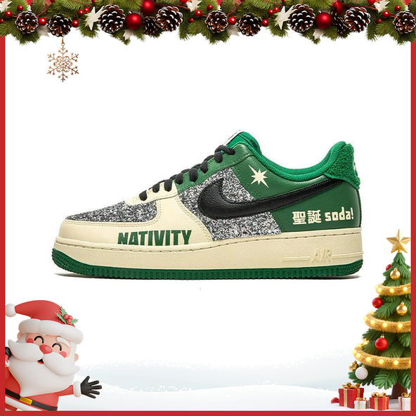 [Custom Men's off-white and green Christmas]  Air Force 1 Skateboarding Shoes Men