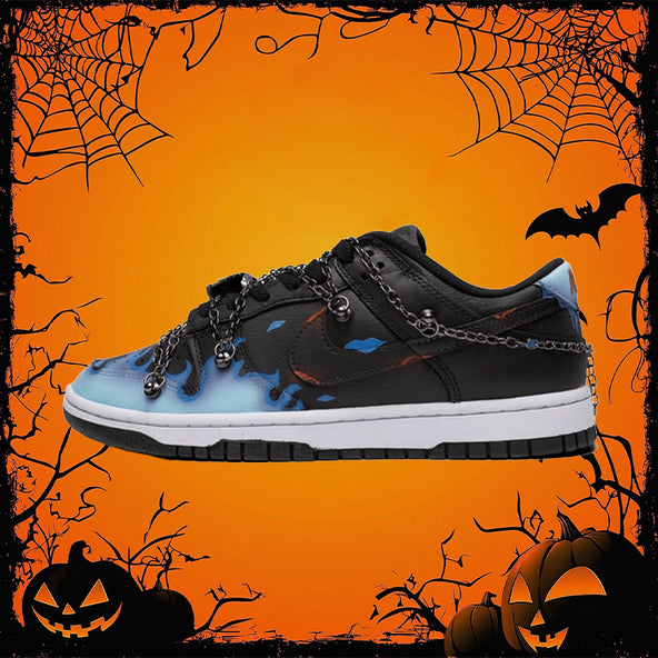 [Custom Blue Flame] Dunk Skateboarding Shoes Unisex Black