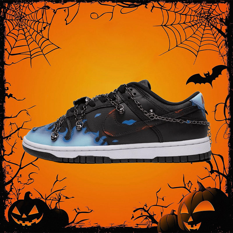 [Custom Blue Flame] Dunk Skateboarding Shoes Unisex Black