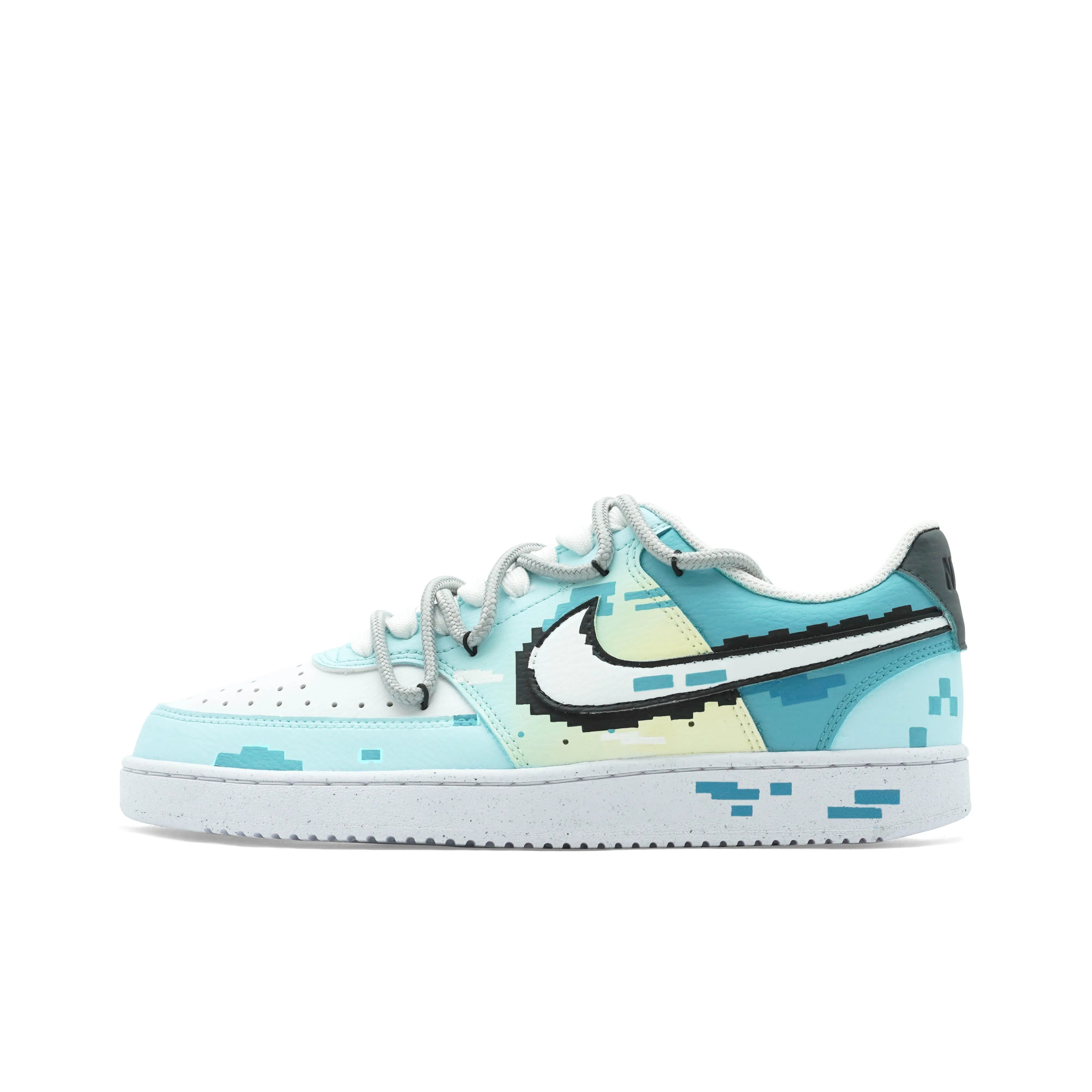 [Custom Pixelated Time] Court Vision 1 Skateboarding Shoes Unisex Cyan